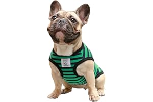 iChoue French Bulldog Striped T Shirts Clothes for Medium Dogs Vest Tank Tops Puppy Frenchie Pug English Boston Terrier Pitbull Green Black Strips - M