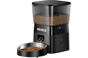 ROJECO Futterautomat Katze, 2,4G WiFi APP-Steuerung Futterautomat Doppelter Stromversorgung mit Edelstahl Schale, Zeit und Portionen Programmierbar 10 Mahlzeiten 1 bis 20 Portionen pro Mahlzeit