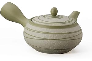 YAMAKI IKAI Yamakiikai Tokoname - Teiera giapponese Kyusu in ceramica, 270 cc, rotonda, con linee verdi Hiramaru, G384