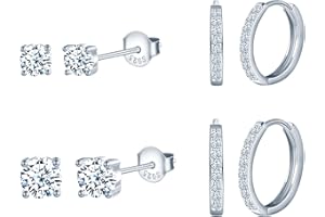 CPSLOVE Damen Herren Ohrringe Creolen 925 Sterling Silber Elegante Zirkonia Reifen-Ohrringe Mädchen Jungen Fashion Solitär Zirkon Ohrstecker Durchmesser 1.2cm/1cm/0.6cm/0.4cm 4 Paare Set