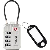 GRIFEMA TSA Combination Lock 4 Digit Flexible Cable Lock for Suitcases, Bags and Travel Luggage, Silver (1 Pack, GA1008W)