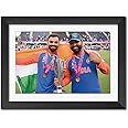TenorArts Virat Kohli Rohit Sharma Worldcup Poster Indian Cricket Photo Framed Painting with Matt Finish Black Textures (12 inches x 9inches)
