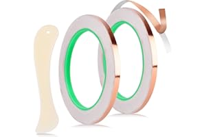 NQEUEPN 2pz Kit Nastri Lamina Rame per Vetrate Colorate, 5mmx20m Nastro Biadesivo Conduttivo con Raschietto Plastica Forniture per Schermatura EMI Riparazioni Elettriche Silenziatori per Chitarra