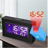 Projeksiyonlu Masa Saati Derece Nem Tarih G&ouml;stergeli &Ccedil;alar Saat Alarm Duvara Yansıtmalı Saat Siyah