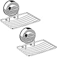 Ulable Adhesive Vacuum Suction Cup Soap Dish, Durable 304 Stainless Steel Sponge Holder for Bathroom and Kitchen, Pack of 2