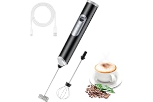 FIOUSY Handheld Electric Milk Frother with 2 Heads, Coffee Whisk Foam Mixer with USB Rechargeable 3 Speeds, Foam Maker Blender for Latte, Cappuccino, Hot Chocolate, Egg (Black)