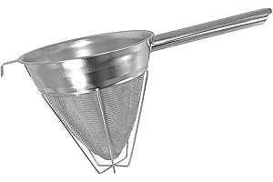 Samuel Groves 8" Bouillon Strainer, Chinois, Professional Fine Mesh Sieve for Kitchen, Stainless Steel Conical Strainer for Soup, Stock, Broth, Culinary Use, Extra Fine Mesh, Heavy Duty Quality