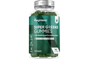 Super Greens Gummies – 90 Vegansk Gummies – Med Vitamin B Komplex och Zink – Naturlig smak av blåbär och hallon – En speciell blandning av vitaminer och växtextrakt – WeightWorld