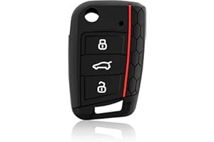HooRLZ Vw Key Fob Cover TPU For Vw Golf 7 MK7 GTI Skoda Seat Leon Octavia Polo Seat Ibiza, 3 Button Golf Key Protection Cover, Volkswagen Polo Key Fob Cover Silicone - Black