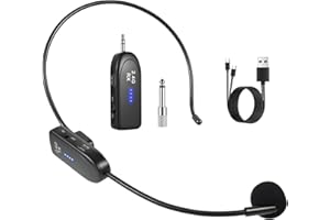 FerBuee Sistema de Micrófono Inalámbrico de Diadema 2.4G Micrófono de Diadema y Micrófono de Mano 2 en 1, con Conectores de 1/8" y 1/4", Ideal para Sistemas de PA, Amplificadores de Voz, Mezcladores