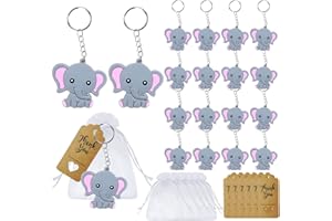 MEIYIFAN Gastgeschenke Taufe,30 Elefante Anhänger Thank You Danke Geschenke,Elefanten-Schlüsselanhänger + Organza Beutel + Kraftpapier Anhänger,Baby Shower Kommunion Kinderggeburtstag Party Mitgebsel
