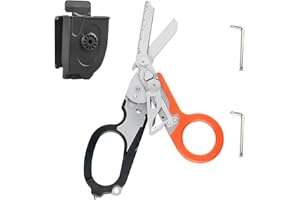 CALENXY Raptor Response Notfallschere, Rettungsschere mit 6 Praktischen, Trauma Schere Multitool, Faltbare Scherenzange mit Holster, Taktische Klappzang für Outdoor Camping Rettung Werkzeuge (Orange)