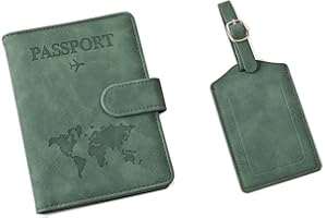 GADITIEK Funda Pasaporte con Identificador De Maletas, PU Cueros Porta Documentos Cover Viaje con Bloqueo RFID, Passport Cover Español para Crédito, Tarjetas De Identificación (Verde)
