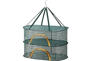 Wayxmax Trockennetz Kräuter Mesh Kräutertrockner Trockennetz Für KräUter,2/4-Lagiges HäNgendes Trockennetz Mit Reißverschluss,Für Kräuter, Pflanze, Fleisch, Zwiebeln, Fisch, Gemüse (2-lagiges grün)