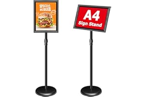 VAIIGO Soporte para Carteles A4 Aluminio Ajustable Giratorio 360° Soporte de Información Soporte Publicitario Soporte de Anuncio Porta Carteles Atril Expositor Menú Oficina Restaurante Tienda Negro