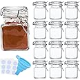 Spice Jars, SPANLA 12 Pack 4oz Small Glass Jars with Airtight Hinged Lid, With 12 Spice Labels & Silicone Funnels, Airtight Glass Jars for Spices, Condiments Herb Seasoning Art Craft Storage (12 Pack)