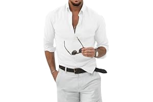 TARAINYA Camicia Lino Uomo Estiva Manica Lunga Cotone Casual con Tasche Regular Fit