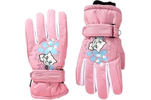 MIFKLMV Ski Gloves Kids Pink Gloves Winter Waterproof Glove for Children Girls 5+ for Winter Skiing Cycling Snowman Making