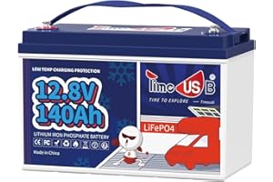 Timeusb Batterie Lithium 12V 140Ah Batterie LiFePO4 TM avec Protection contre le Chargement à Basse Température, BMS 100A énergie 1792Wh,15000 Cycles pour RV Solaire Camping-Car Off-Grid Moteur Bateau