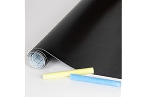 JOLIHOME Pizarra Autoadhesiva Pizarra de Tiza Rollo de Pegatinas de Pared Pegatina Extraíble Impermeable Papel de Pizarra Negra Incluye 5 Tizas para el Hogar Oficina Escuela 44x200cm