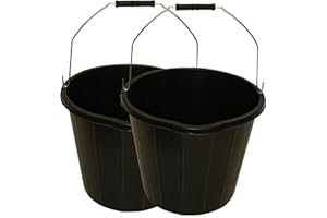 KMJ 2 Pack 14L Heavy Duty Black Builders Bucket, Sturdy Car Wash Bucket with Handles, Premium Multipurpose Black Plastic Water Buckets for Cleaning, Construction Work, Animal Feeding, Gardening etc.