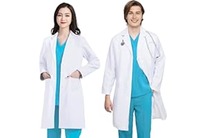 FAHAKO Laborkittel Arztkittel Damen Herren, Baumwolle Chemie Kittel Weiß Labormantel Männer Frauen Arzt Kittel Langarm Arbeitskittel Arztmantel Medizin Arbeitsmantel mit 3 Tasche für Labor Schule