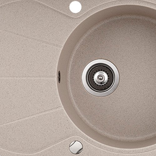Spüle Granitspüle Küchenspüle Einbauspüle Auflage 780 x 500 mm große Ablage Spülbecken + Drehexcenter + Siphon (Beige (111)) - 2