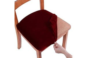 Homaxy Velvet Dining Chair Seat Covers Set of 2, Stretch Dining Chair Slipcovers with Ties, Removable Washable Dining Chair Seat Protector Cover, Wine Red