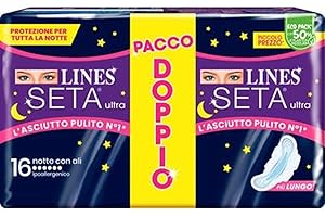 Lines Seta Ultra Notte Assorbenti con Ali, Confezione da 16
