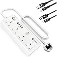 CAROSKI- Power Extension Cord 4AC Outlets, Smart Power Strip WIFI Extension Plug with 4 USB Ports Surge Protector, Charging Socket with 6 ft long Extension Cord (white) with 1 year Warranty