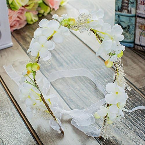 GCF® Garland Bridemaid Flower Bridal Wreath Vacation Artificial Flower Rattan Head Wreath For Hair Floral Bridal Hair Accessory Wedding Flower Headpiece , white