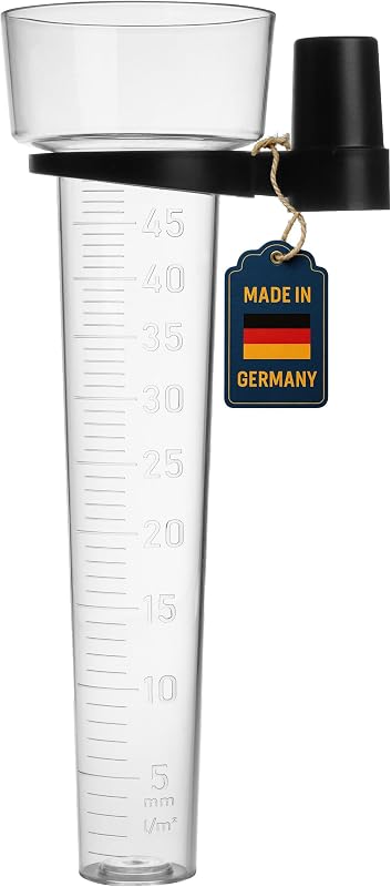 TFA Dostmann Analoger Regenmesser, 47.1015, Niederschlagsmesser, für den Garten oder Landwirtschaft, deutsches Familienunternehmen, mit Halterung, transparent, schwarz