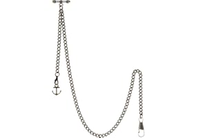 TREEWETO Catena per orologio da taschino con terminale a T Bar Albert T-Bar con ciondolo a forma di ancora antica e 2 ganci per giubbotto