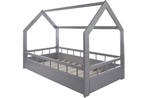 Velinda Wooden bed, Scandinavian style, modern, kids bed, home bed, 160x80+barriers (colour: grey)