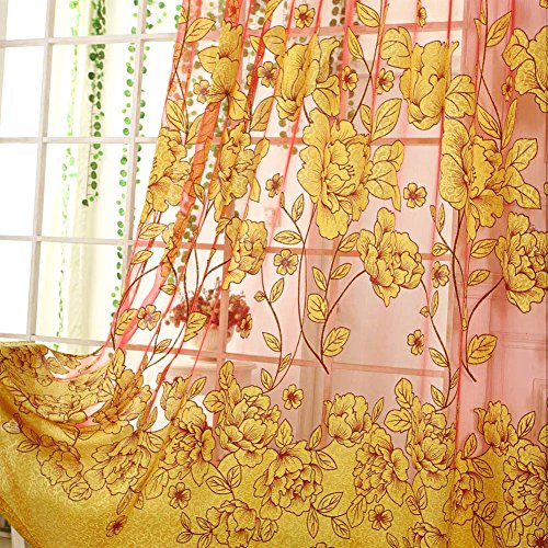 Diossad Rot Vorhang Gardine Fenster Gardine mit Blatt-Muster für Wohnzimmer Schlafzimmer Blume Fenster Voilevorhang Tüll Vorhang - 7