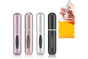 OBSGUMU 4 Stück 5ml Mini Parfümzerstäuber Portable Nachfüllbar Zerstäuber Leere Sprühflaschen mit Fenster für Reise Handtasche, Aluminium, Subsilber/Helles Rosa/Subrosa/Helles Schwarz