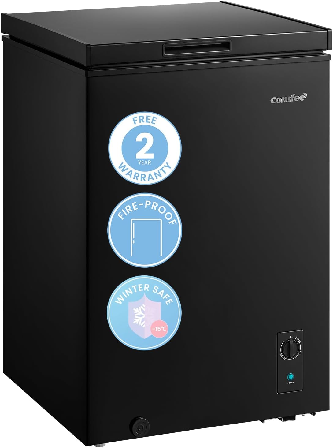 COMFEE' RCC102BL2UK(E) 99L Freestanding Chest Freezer, Refrigeration and Freezer Conversion, Inverter Compressor, 4 Star Freezer Rating, Quiet 38dB, Suitable for Outbuildings & Garages, Black