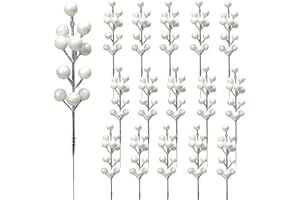 KKSTY 16Pcs Christmas Berry Stem, 24cm Artificial Berry Picks Holly Berries Branches for Christmas Tree Decoration Wreath DIY Crafts Holiday Season Winter Home Decor (White)