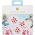 Talking Tables Pack of 12 Red Heart Balloons | Alice in Wonderland Party Decorations for Valentines Day, Engagement | Printed Design and Confetti Balloons with Ribbon to Attach