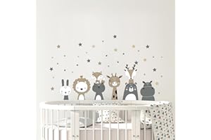 Tanlaby Animales de la Jungla Pegatinas de Pared Safari Animales Adhesivos Vinilos Boho Gris Bosque Jirafa León Decorativos Pared para Bebé Habitación Cuarto de Jugar Guardería Infantiles