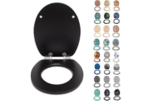 SINOBATH Siège WC avec abattant automatique, panneau de bois MDF, mécanisme de fermeture amortie (Noir élégant)