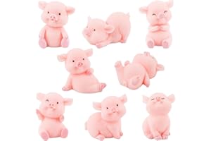 HUATEEN Figuras de Cerdos en Resina,8 Piezas Miniaturas Decorativas para Hogar,Estanterías y Regalos Inspirado en Los Tres Cerditos (Diseño Tierno,Caja Sorpresa,Decoración de Animales