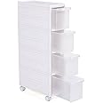SONGMICS KFR05W 4 Drawer Recess Shelving Unit 2 Piece Separately Use Kitchen Bathroom Shelving Stand Utility Trolley with Wheels 84.5cm High White, Modern