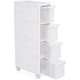 Songmics 4 Drawer Shelf, 4 Tiers 2 Separate Pieces Usage, Kitchen Shelf Bathroom Shelf Stand Wheeled Niche Shelf 84.5cm Height, B