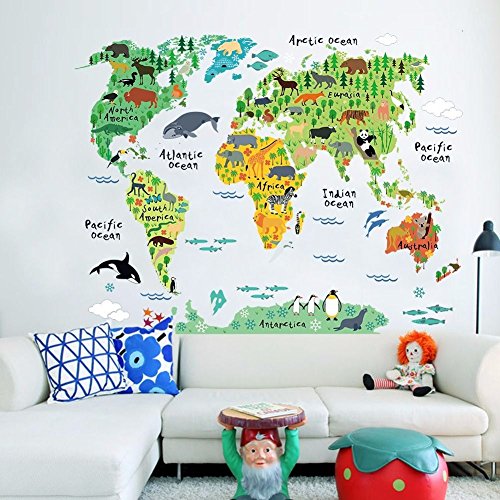 Zooarts Wanddeko, Tiere, Weltkarte, Vinyl-Wandaufkleber für Kinderzimmer - 2