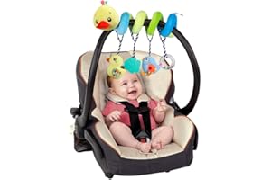 caterbee Juguetes de asiento de coche para bebé, juguete de peluche en espiral para cochecito de bebé, juguete para colgar en la barra para niño o niña (pato)