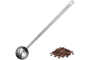 U-Taste Misurino per Caffè da 30ml: Misurino in Acciaio Inox 18/8 con Manico Extra Lungo da 21,5cm per Caffè Macinato, Grani, Polvere, Espresso, Ideale per Contenitori Alti, Lattine (Argento)