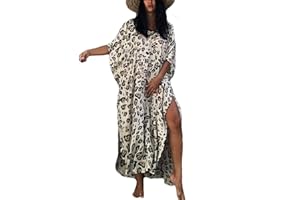 Bsubseach Damska luźna sukienka z krótkim rękawem, moda kąpielowa, plażowa, caftan, ponczo plażowe
