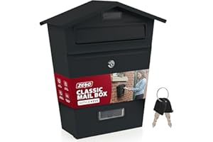 ZENO Post Box | Letter Box Wall Mounted Waterproof | Large Outdoor Mail Box for Home | Secure Postbox with Lock and Keys | Modern Letterbox with Nameplate Window | Heavy Duty Post Boxes | Black