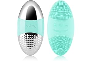 SUNMAY OVAL Spazzola Detergente Viso Sonica, Esfoliante Viso in Silicone Impermeabile con Funzione Ionica per Pulizia Profonda, Esfoliazione Delicata e Massaggio - Blu